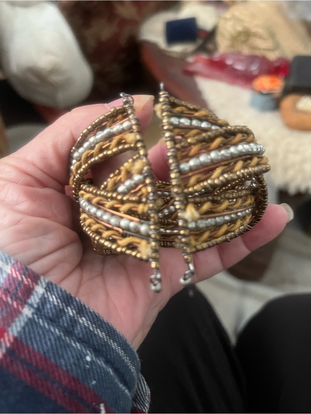 Handcrafted Gold and Silver Tone Braided Cuff Bracelet